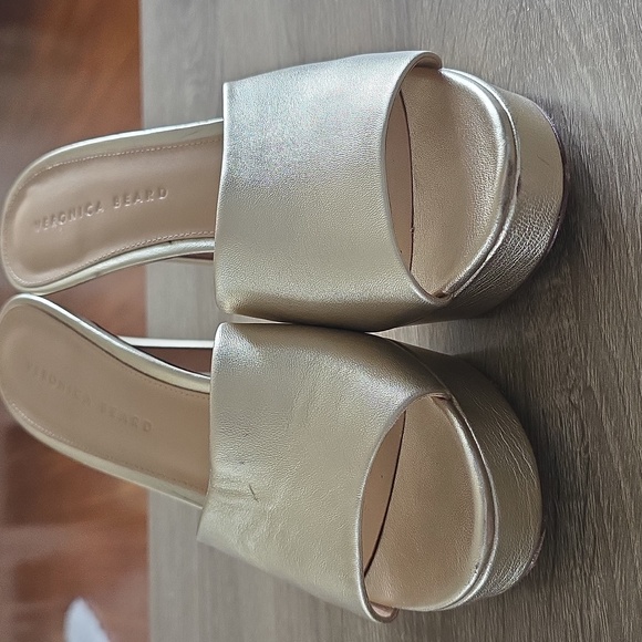 Veronica Beard Dali Platform Sandal Stiletto Heel Gold Metallic Leather 9.5 - Picture 3 of 10